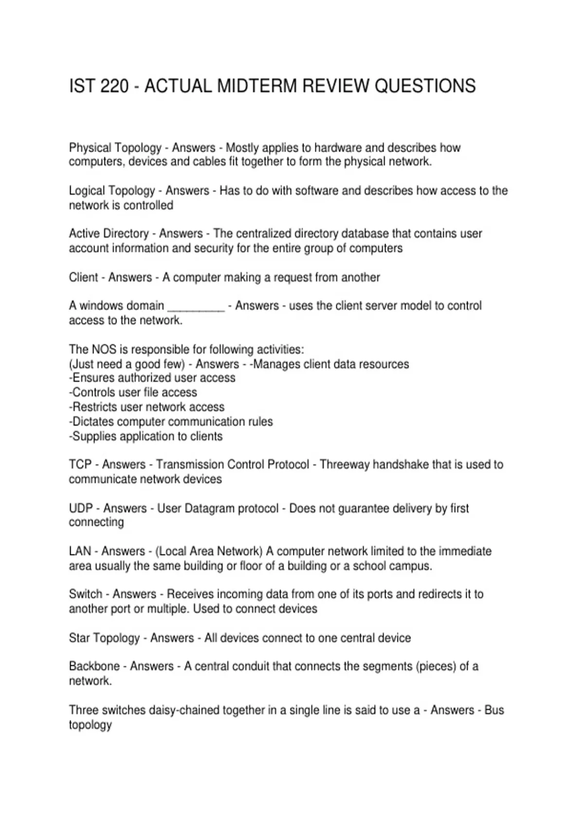 IST 220 - ACTUAL MIDTERM REVIEW QUESTIONS - IST 220 - Stuvia US