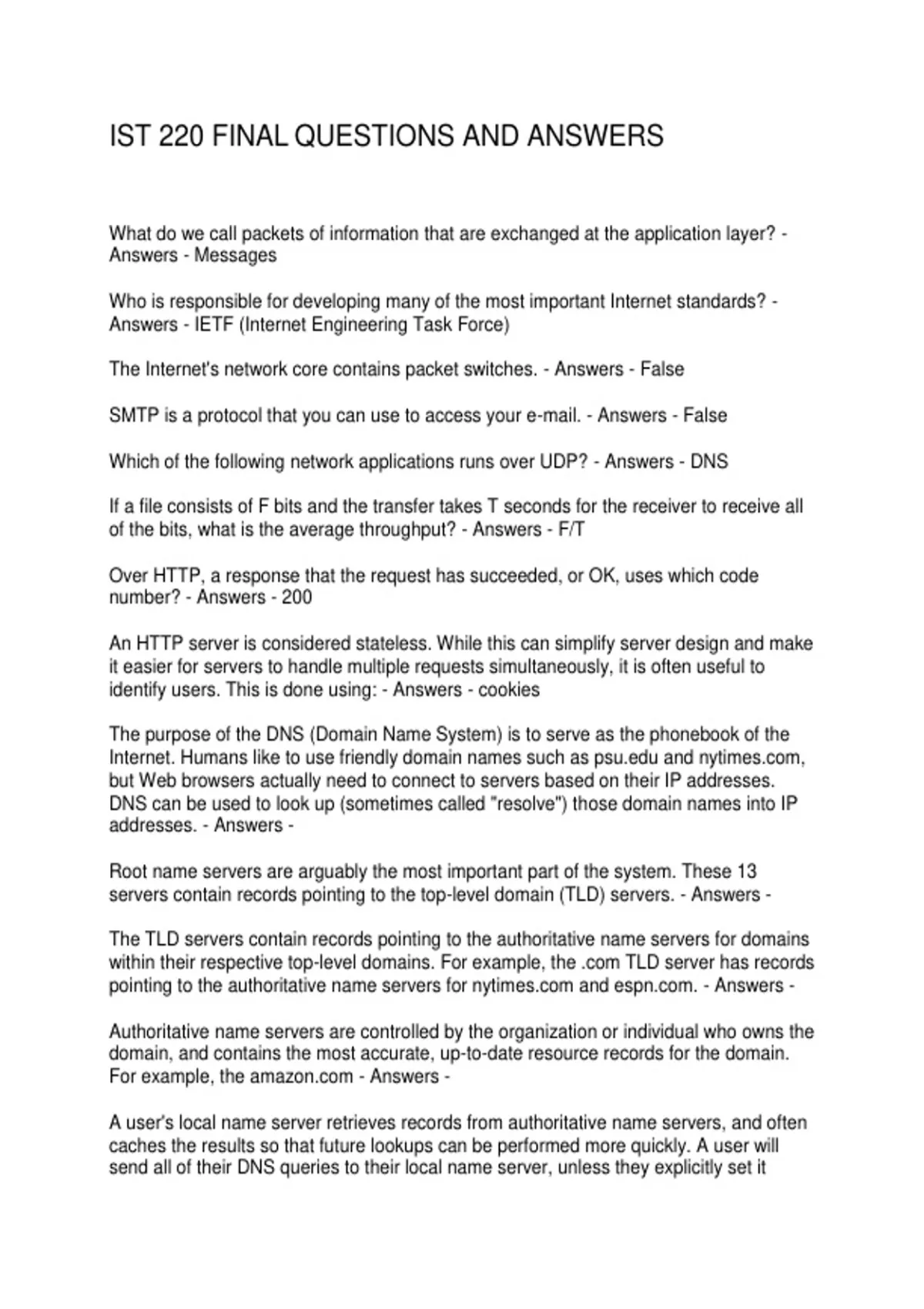 IST 220 FINAL QUESTIONS AND ANSWERS - IST 220 - Stuvia US