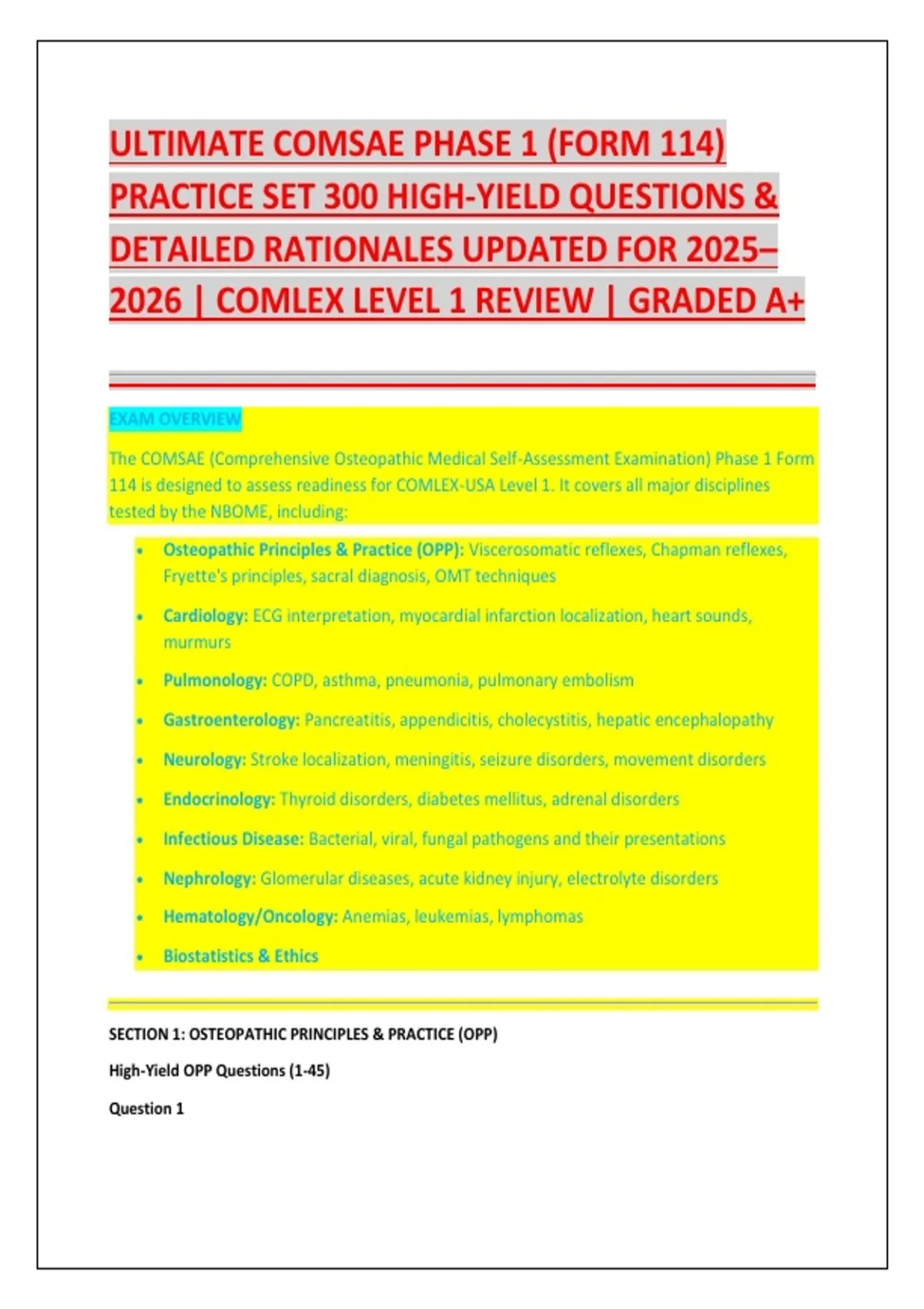 ULTIMATE COMSAE PHASE 1 (FORM 114) PRACTICE SET 300 HIGH-YIELD ...
