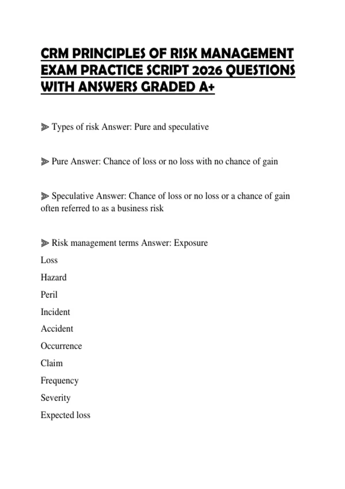 CRM PRINCIPLES OF RISK MANAGEMENT EXAM ACTUAL EXAMINATION 2026 ...
