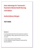 Davis Advantage for Townsend&rsquo;s Psychiatric Mental Health Nursing 11th Edition Test Bank &vert; Advanced NCLEX-RN Psychiatric Nursing MCQs with Rationales &vert; Karyn Morgan