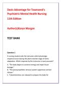 Davis Advantage for Townsend&rsquo;s Psychiatric Mental Health Nursing 11th Edition Test Bank &vert; Advanced NCLEX-RN Psychiatric Nursing MCQs with Rationales&comma; NGN Clinical Judgment&comma; Psychopharmacology & Therapeutic Communication Review &vert; Karyn Morgan