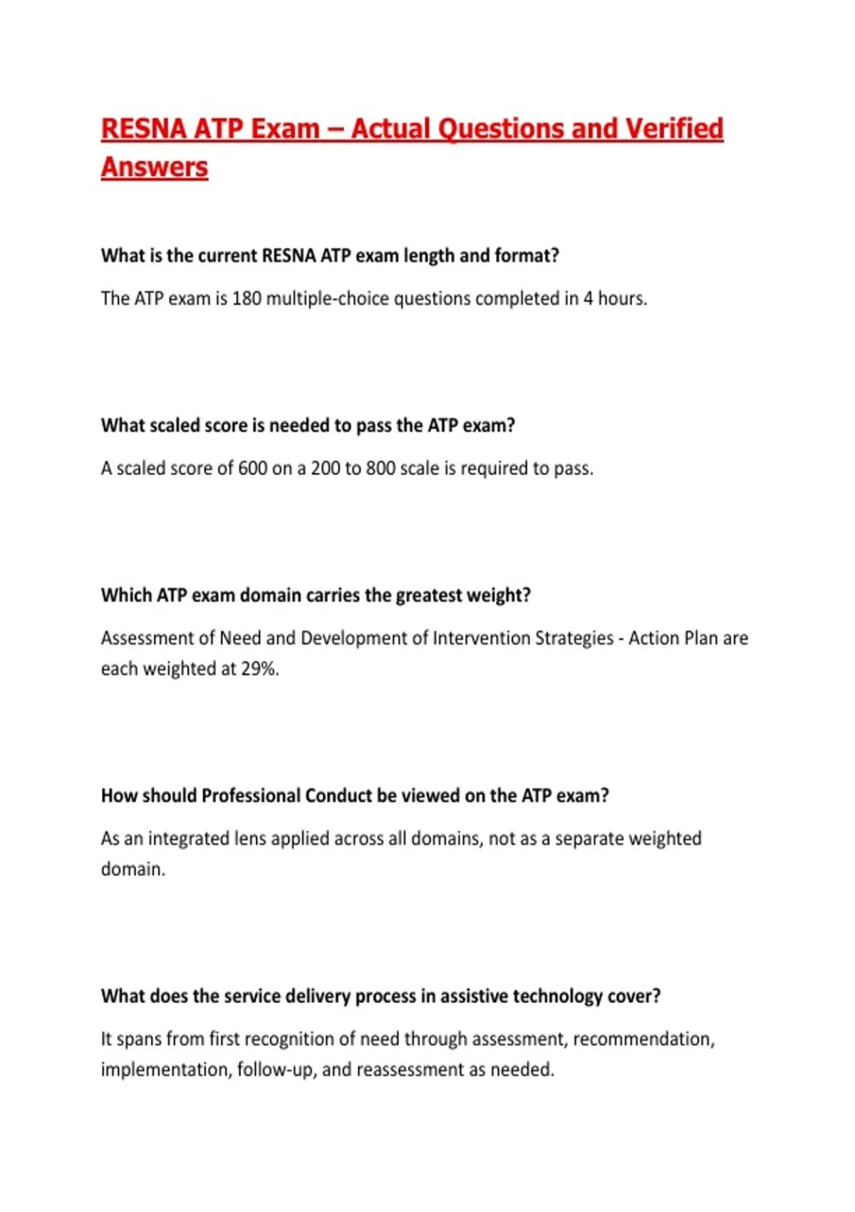 Resna Paper RESNA ATP Exam – Actual Questions and Verified Answers| 2026/27 Updated ...