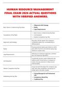 HUMAN RESOURCE MANAGEMENT &NewLine;FINAL EXAM 2026 ACTUAL QUESTIONS &NewLine;WITH VERIFIED ANSWERS&period; 