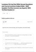 Louisiana Driving Test 2026 Newest Questions and Correct Answers &lpar;Latest 2026 &sol; 2027 Update&rpar; &lpar;Verified Answers by Expert&rpar;&comma; 100&percnt; Verified Graded A&plus;