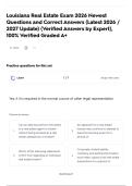 Louisiana Real Estate Exam 2026 Newest Questions and Correct Answers &lpar;Latest 2026 &sol; 2027 Update&rpar; &lpar;Verified Answers by Expert&rpar;&comma; 100&percnt; Verified Graded A&plus;
