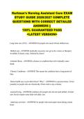 Hartman's Nursing Assistant Care EXAM &NewLine;STUDY GUIDE 2026&sol;2027 COMPLETE &NewLine;QUESTIONS WITH CORRECT DETAILED &NewLine;ANSWERS &vert;&vert; &NewLine;100&percnt; GUARANTEED PASS &NewLine;<LATEST VERSION> 