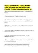 LOCAL ANESTHESIA - CDCA BOARD&NewLine;Exam Questions and Answers &vert; 2026&NewLine;Updated Practice Questions &vert; Grade A&plus;