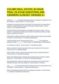 COLIBRI REAL ESTATE 30 HOUR FINAL PA EXAM QUESTIONS AND ANSWERS ALREADY GRADED A&plus;