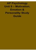 AP Psychology Unit 9 Motivation Emotion and Personality Study Guide 2025&sol; 2026 Complete Overview of Human Motivation Emotional Processes and Personality Theories