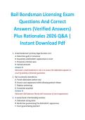 Bail Bondsman Licensing Exam Questions And Correct Answers &lpar;Verified Answers&rpar; Plus Rationales 2026 Q&A &vert; Instant Download Pdf