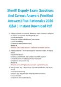 Sheriff Deputy Exam Questions And Correct Answers &lpar;Verified Answers&rpar; Plus Rationales 2026 Q&A &vert; Instant Download Pdf