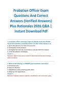 Probation Officer Exam Questions And Correct Answers &lpar;Verified Answers&rpar; Plus Rationales 2026 Q&A &vert; Instant Download Pdf