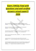 Exam 3 MCQs Final with&NewLine;questions and well verified&NewLine;answers actual exam&excl;&excl;&excl;&NewLine;2026