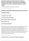 SERVSAFE MANAGER CERTIFICATION COMPLETE&NewLine;PRACTICE TEST BANK QUESTIONS AND ANSWERS &vert;&NewLine;VERIFIED SOLUTIONS &vert; UPDATED 2026&sol;2027 STUDY&NewLine;GUIDE