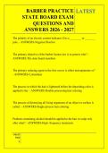 BARBER PRACTICE &NewLine;STATE BOARD EXAM &NewLine;QUESTIONS AND &NewLine;ANSWERS 2026 - 2027