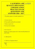 CALIFORNIA AIR &NewLine;QUALITY SPECIALIST &NewLine;CERTIFICATION &NewLine;PRACTICE EXAM &NewLine;QUESTIONS AND &NewLine;ANSWERS 2026 - 2027