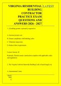 VIRGINIA RESIDENTIAL &NewLine;BUILDING &NewLine;CONTRACTOR &NewLine;PRACTICE EXAM &NewLine;QUESTIONS AND &NewLine;ANSWERS 2026 - 2027
