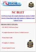 NC BLET Civil Process Exam with Complete Questions & Answers &lpar;Verified Answers&rpar; &vert; Exam Study Guide with Complete A&plus; Solutions &vert; Latest Updated Version &lpar;2026&sol;2027&rpar;&period;