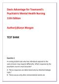 Davis Advantage for Townsend&rsquo;s Psychiatric Mental Health Nursing 11th Edition Test Bank &vert; Advanced NCLEX-RN Psychiatric Nursing MCQs with Rationales&comma; NGN Clinical Judgment & Higher-Order Practice Questions &vert; Karyn Morgan