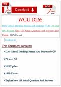 D265 Critical Thinking&colon; Reason and Evidence WGU &vert;PA and OA&vert; Explore New 123 Actual Questions and Answers&vert;2026 Update&vert; 100&percnt; Correct&period;