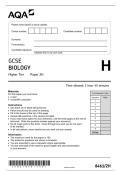 AQA GCSE Biology Paper 2H November 2021&colon; Higher Tier Exam Paper&NewLine;&NewLine;