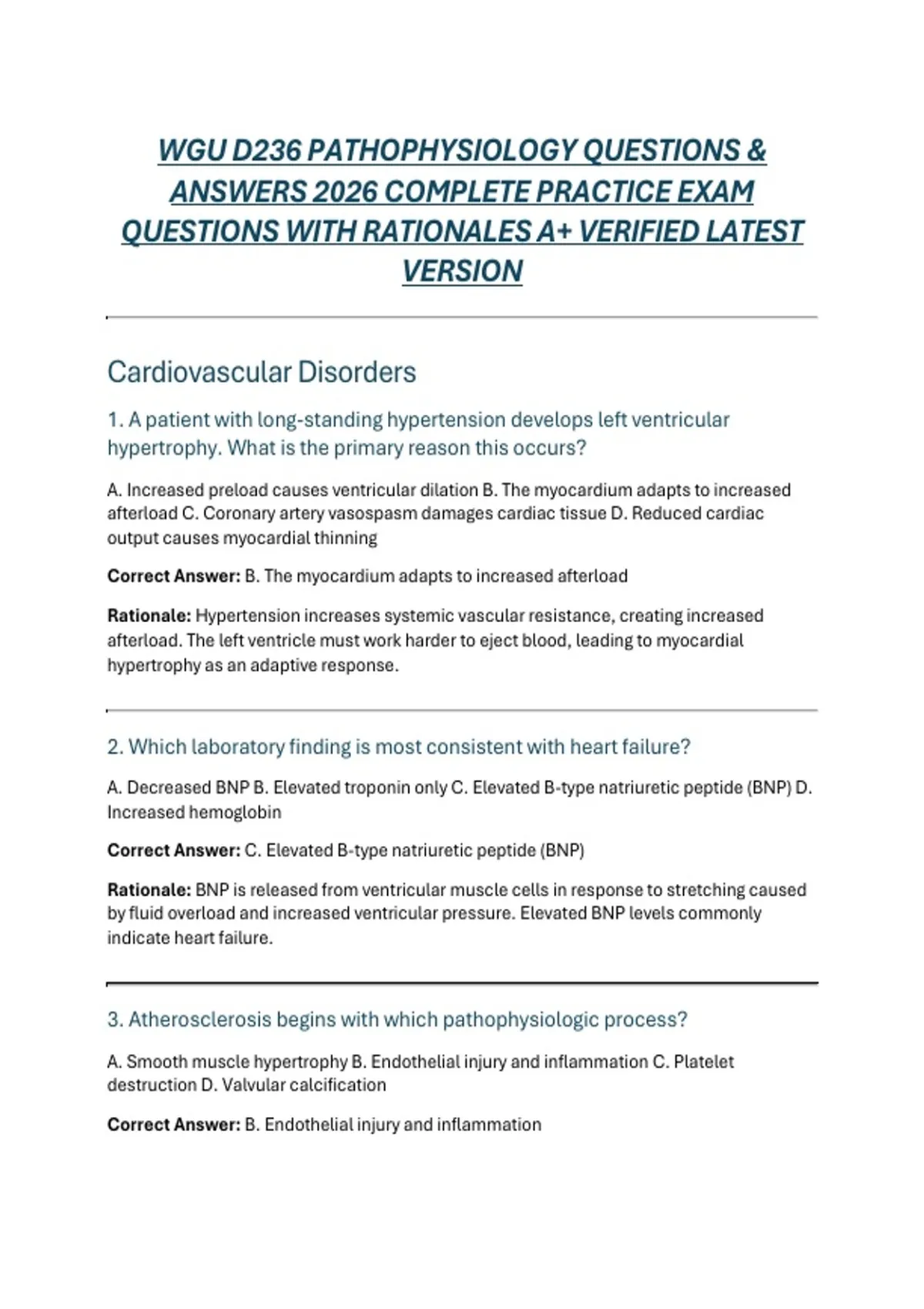 WGU D236 PATHOPHYSIOLOGY QUESTIONS & ANSWERS 2026 COMPLETE PRACTICE ...