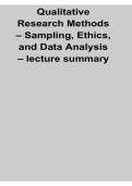 Qualitative Research Methods Sampling Ethics Data Analysis Lecture Summary Notes Study Guide 2025&sol; 2026