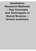 Qualitative Research Methods Key Concepts Techniques Social Science Lecture Summary Notes Study Guide 2025&sol; 2026