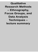 Qualitative Research Methods Ethnography Focus Groups Data Analysis Techniques Lecture Notes Summary Research Guide 2025&sol; 2026