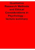 Qualitative Research Methods Ethical Considerations Psychology Lecture Summary Notes Study Guide 2025&sol; 2026