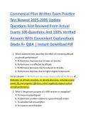 Commercial Pilot Written Exam Practice &NewLine;Test Newest 2025-2026 Update &NewLine;Questions Fast Reviwed From Actual &NewLine;Exams 100 Questions And 100&percnt; Verified &NewLine;Answers With Convenient Explanations &NewLine;Grade A&plus; Q&A &vert; Instant Download Pdf 