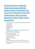 ACE Personal Trainer Certification &NewLine;Practice Exam Newest 2025-2026 &NewLine;Update Questions Fast Reviwed From &NewLine;Actual Exams 100 Questions And 100&percnt; &NewLine;Verified Answers With Convenient &NewLine;Explanations Grade A&plus; Q&A &vert; Instant &NewLine;Download Pdf 