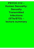 PSYCH 312 Human Sexuality Sexually Transmitted Infections STIs STD Lecture Summary Notes Study Guide 2025&sol; 2026
