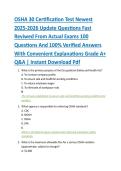OSHA 30 Certification Test Newest &NewLine;2025-2026 Update Questions Fast &NewLine;Reviwed From Actual Exams 100 &NewLine;Questions And 100&percnt; Verified Answers &NewLine;With Convenient Explanations Grade A&plus; &NewLine;Q&A &vert; Instant Download Pdf 