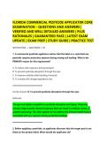 FLORIDA COMMERCIAL PESTICIDE APPLICATOR CORE &NewLine;EXAMINATION &ndash; QUESTIONS AND ANSWERS &vert; &NewLine;VERIFIED AND WELL DETAILED ANSWERS &vert; PLUS &NewLine;RATIONALES &vert; GUARANTEED PASS &vert; LATEST EXAM &NewLine;UPDATE &vert; EXAM PREP &vert; STUDY GUIDE &vert; PRACTICE TEST