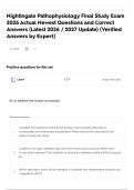 Nightingale Pathophysiology Final Study Exam 2026 Actual Newest Questions and Correct Answers &lpar;Latest 2026 &sol; 2027 Update&rpar; &lpar;Verified Answers by Expert&rpar;