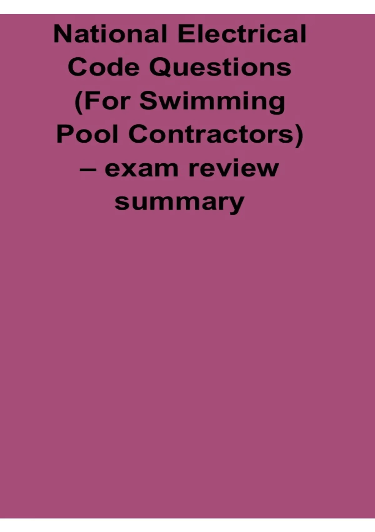 Pool Light Nec Code National Electrical Code Questions (Swimming Pool Contractors) – Exam ...