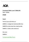 AQA Functional Skills Level 1 English Reading Insert Jan 2025&colon; Cycling & Health&NewLine;&NewLine;