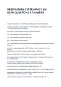 RESPIRATORY SYSTEM PHGY 216 EXAM QUESTIONS & ANSWERS