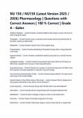 NU 150 &sol; NU150 &lpar;Latest Version 2025 &sol; 2026&rpar; Pharmacology &vert; Questions with Correct Answers &vert; 100 &percnt; Correct &vert; Grade A - Galen