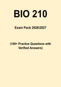 BIO 210 Final Exam Study Pack &vert; 150&plus; Questions with Verified Answers 2026