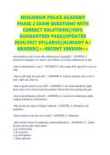 WISCONSIN POLICE ACADEMY &NewLine;PHASE 1 EXAM QUESTIONS WITH &NewLine;CORRECT SOLUTIONS&vert;&vert;100&percnt; &NewLine;GUARANTEED PASS&vert;&vert;UPDATED &NewLine;2026&sol;2027 SYLLABUS&vert;&vert;ALREADY A&plus; &NewLine;GRADED&vert;&vert;<<RECENT VERSION>> 