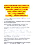 ARIZONA CONTRACTOR LICENSE CR&NewLine;67 EXAM QUESTIONS WITH CORRECT &NewLine;SOLUTIONS&vert;&vert;100&percnt; GUARANTEED &NewLine;PASS&vert;&vert;UPDATED 2026&sol;2027 &NewLine;SYLLABUS&vert;&vert;ALREADY A&plus; &NewLine;GRADED&vert;&vert;<<RECENT VERSION>> 