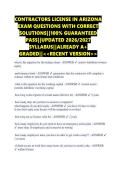CONTRACTORS LICENSE IN ARIZONA &NewLine;EXAM QUESTIONS WITH CORRECT &NewLine;SOLUTIONS&vert;&vert;100&percnt; GUARANTEED &NewLine;PASS&vert;&vert;UPDATED 2026&sol;2027 &NewLine;SYLLABUS&vert;&vert;ALREADY A&plus; &NewLine;GRADED&vert;&vert;<<RECENT VERSION>>