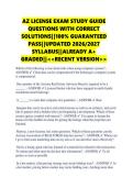AZ LICENSE EXAM STUDY GUIDE &NewLine;QUESTIONS WITH CORRECT &NewLine;SOLUTIONS&vert;&vert;100&percnt; GUARANTEED &NewLine;PASS&vert;&vert;UPDATED 2026&sol;2027 &NewLine;SYLLABUS&vert;&vert;ALREADY A&plus; &NewLine;GRADED&vert;&vert;<<RECENT VERSION>> 