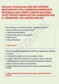 CVA Level 1 Practice Exam 2026-2027 APPROVED &NewLine;QUESTIONS WITH WELL ELABORATED ANSWERS WITH &NewLine;RATIONALES &lpar;100&percnt; CORRECT VERIFIED SOLUTIONS&rpar; &NewLine;LATEST UPDATED VERSION EDITION &vert;GUARANTEED PASS &NewLine;A&plus; &lpar;BRAND NEW&excl;&rpar; &vert;FULL REVISED 2026-2027 