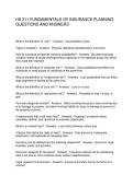 HS 311 FUNDAMENTALS OF INSURANCE PLANNING QUESTIONS AND ANSWERS