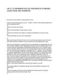HS 311 FUNDAMENTALS OF INSURANCE PLANNING QUESTIONS AND ANSWERS