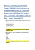 Michigan Residential Builder Exam &NewLine;Newest 2025-2026 Update Questions &NewLine;Fast Reviwed From Actual Exams 100 &NewLine;Questions And 100&percnt; Verified Answers &NewLine;With Convenient Explanations Grade A&plus; &NewLine;Q&A &vert; Instant Download Pdf 